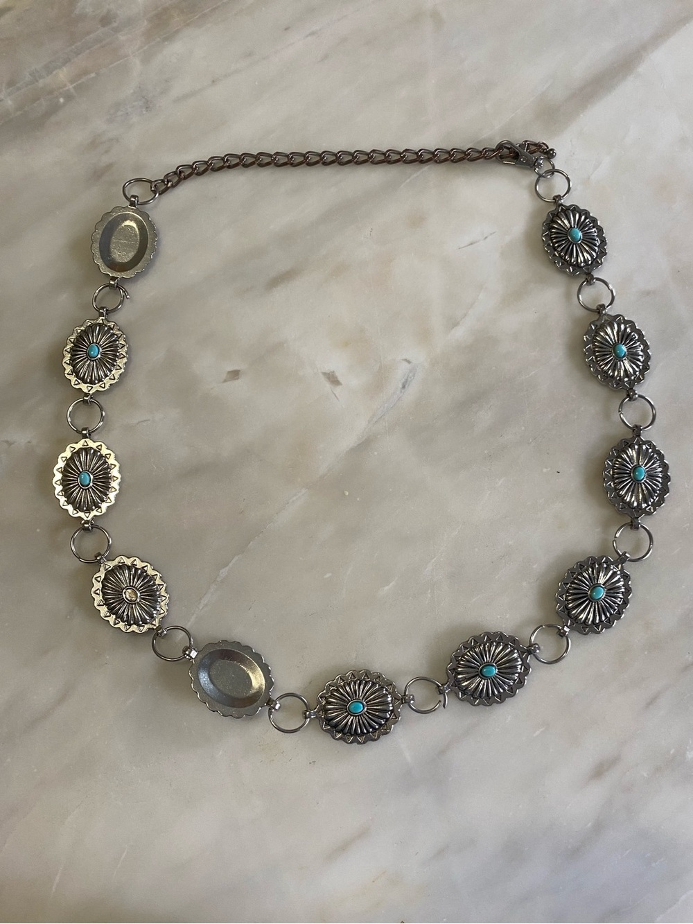 vintage y2k Silver-Tone country western belt with Turquoise Accents